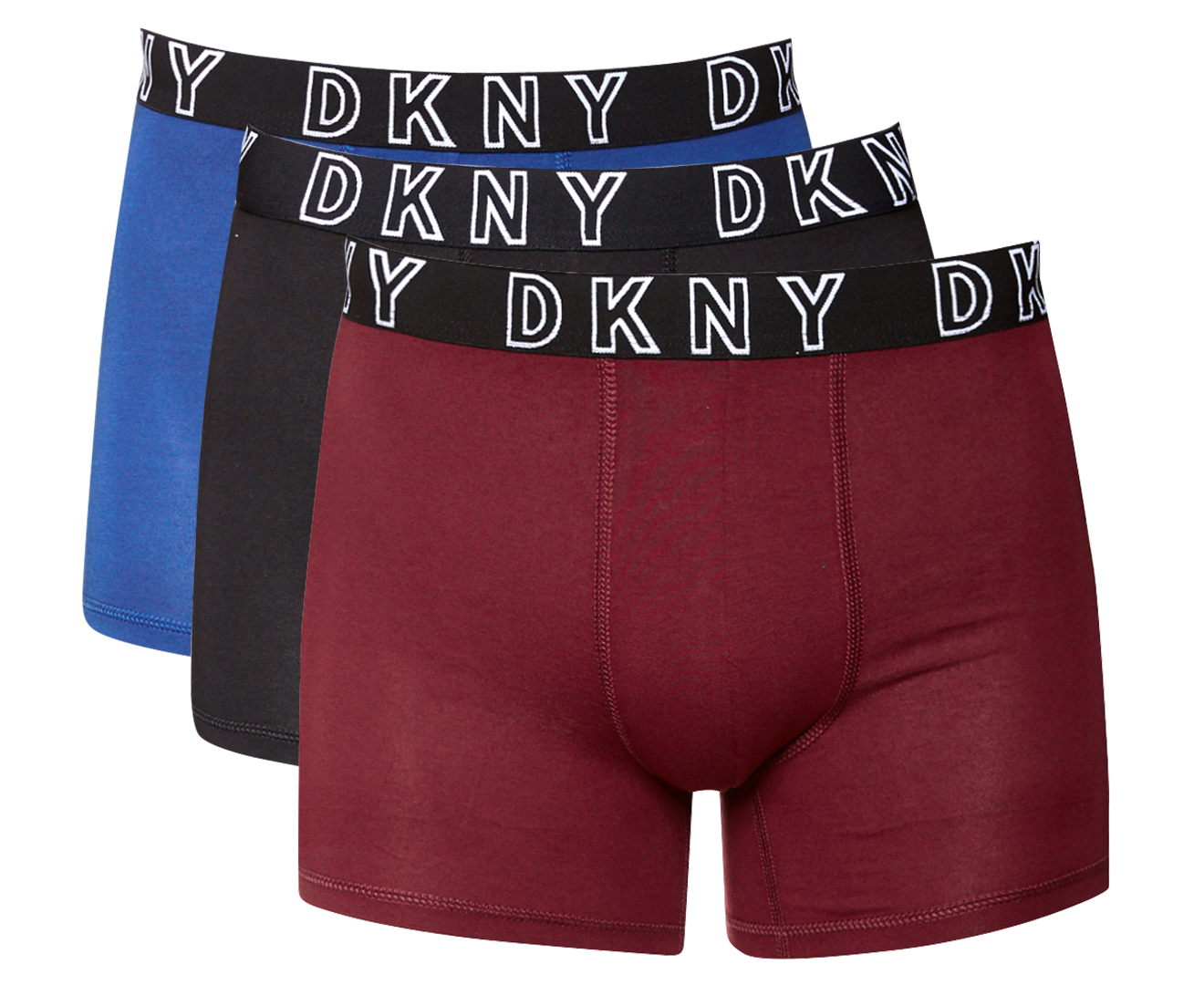 DKNY Men's Stretch Sport Boxer Brief 3-Pack - Black/Blue/Burgundy ...