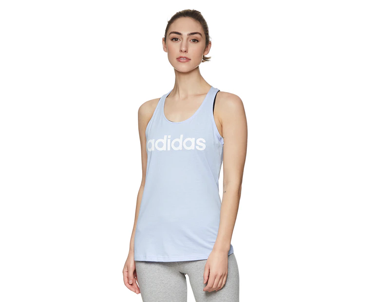 Adidas Women's Essentials Linear Tank Top - Glow Blue/White