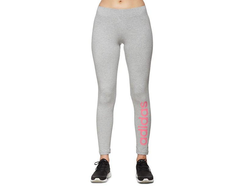 Adidas Women's Essentials Linear Tights / Leggings - Medium Grey Heather/Bliss Pink