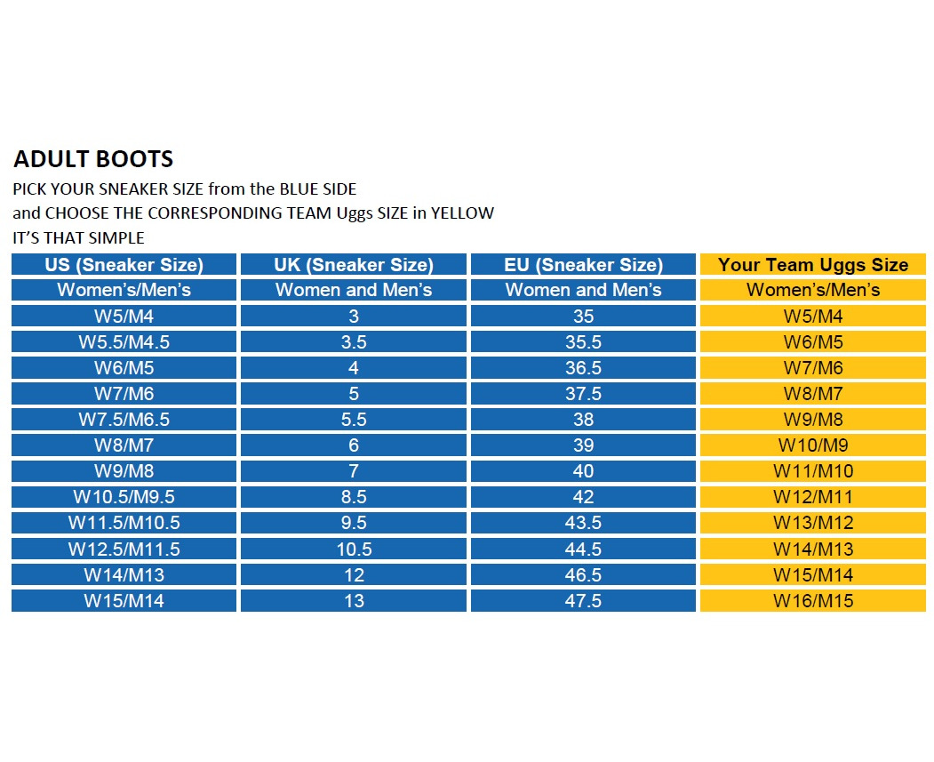 women's ugg size chart