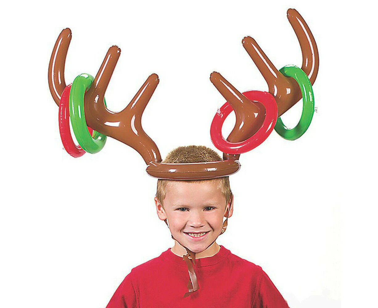 Inflatable Antler Reindeer Hat Ring Toss Xmas Birthday Party Game Holiday Toys