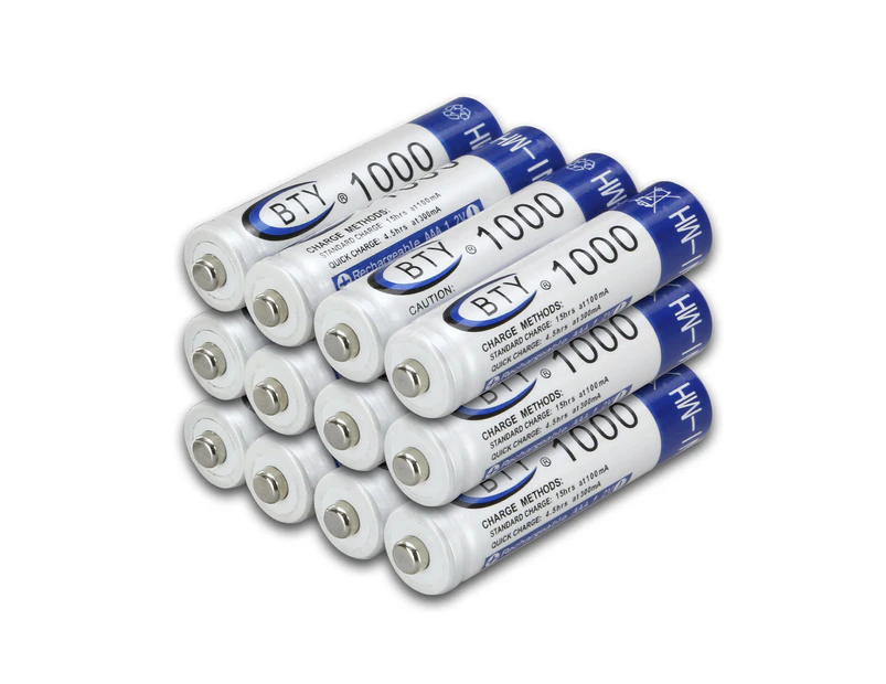 12 PCS BTY AAA Rechargeable Battery Recharge Batteries 1.2V 1000mAh Ni-MH OZ