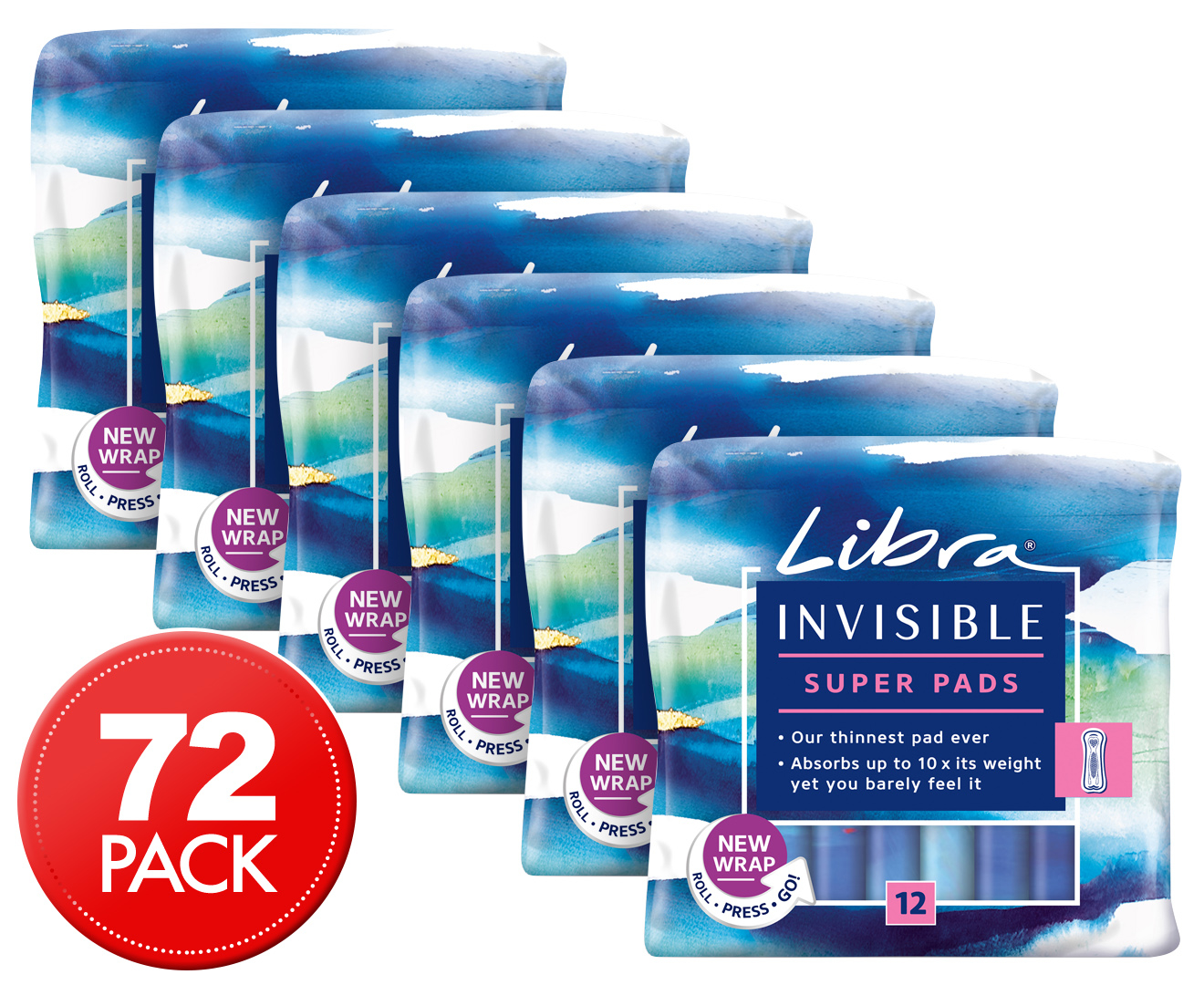 6 X 12pk Libra Invisible Super Pads No Wings | Catch.co.nz