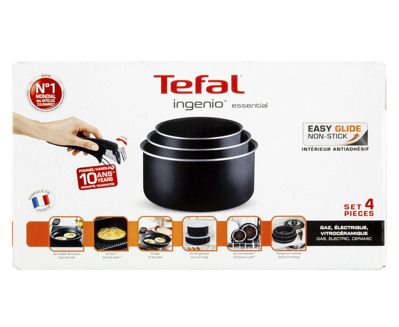 Tefal Ingenio Essential - L2009042 - Non-Stick 7 Pieces Saucepan Set -  Black