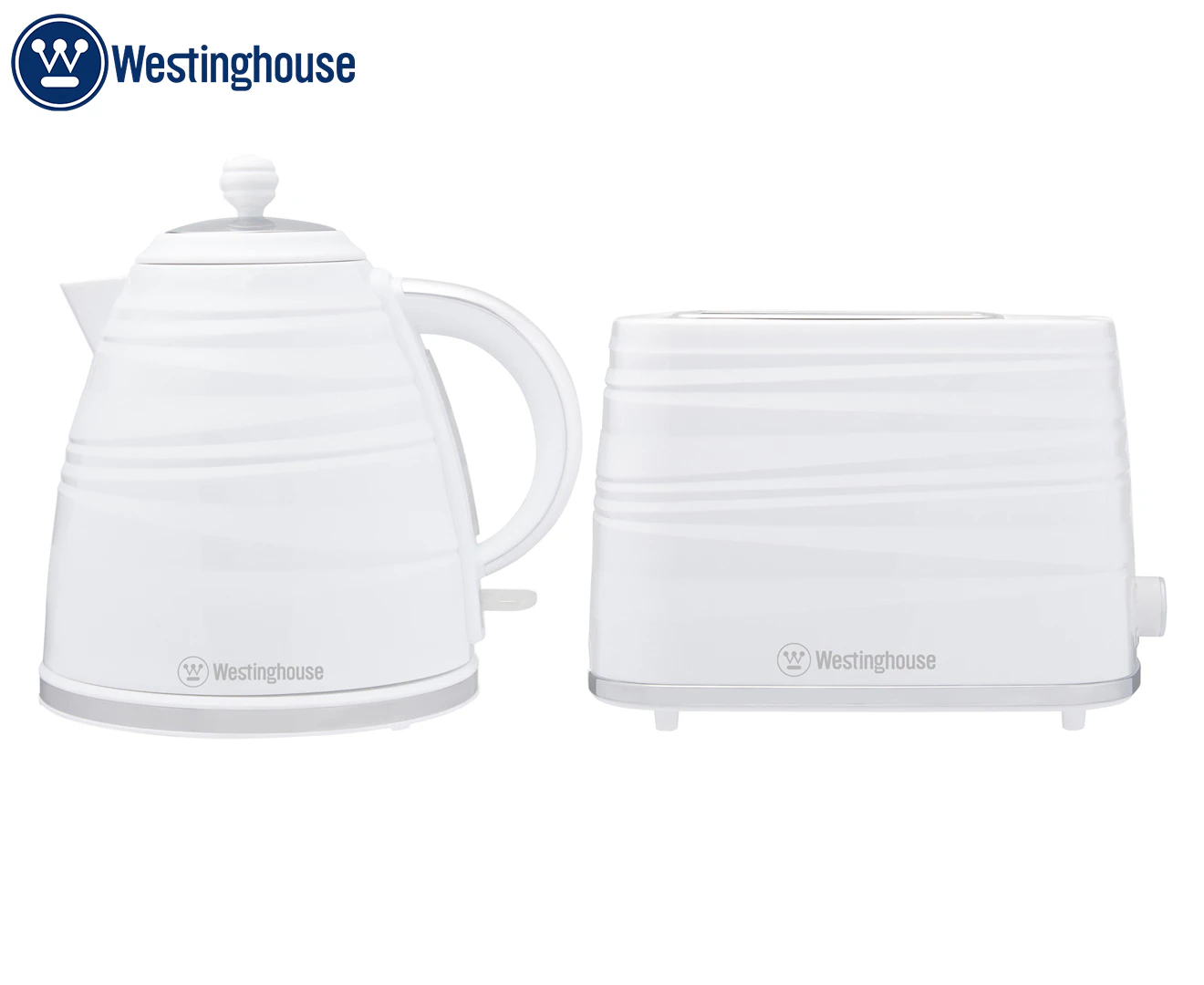 Westinghouse Electric 1.7L 930W Kettle & 2200W 2 Slice Bread Toaster Set White