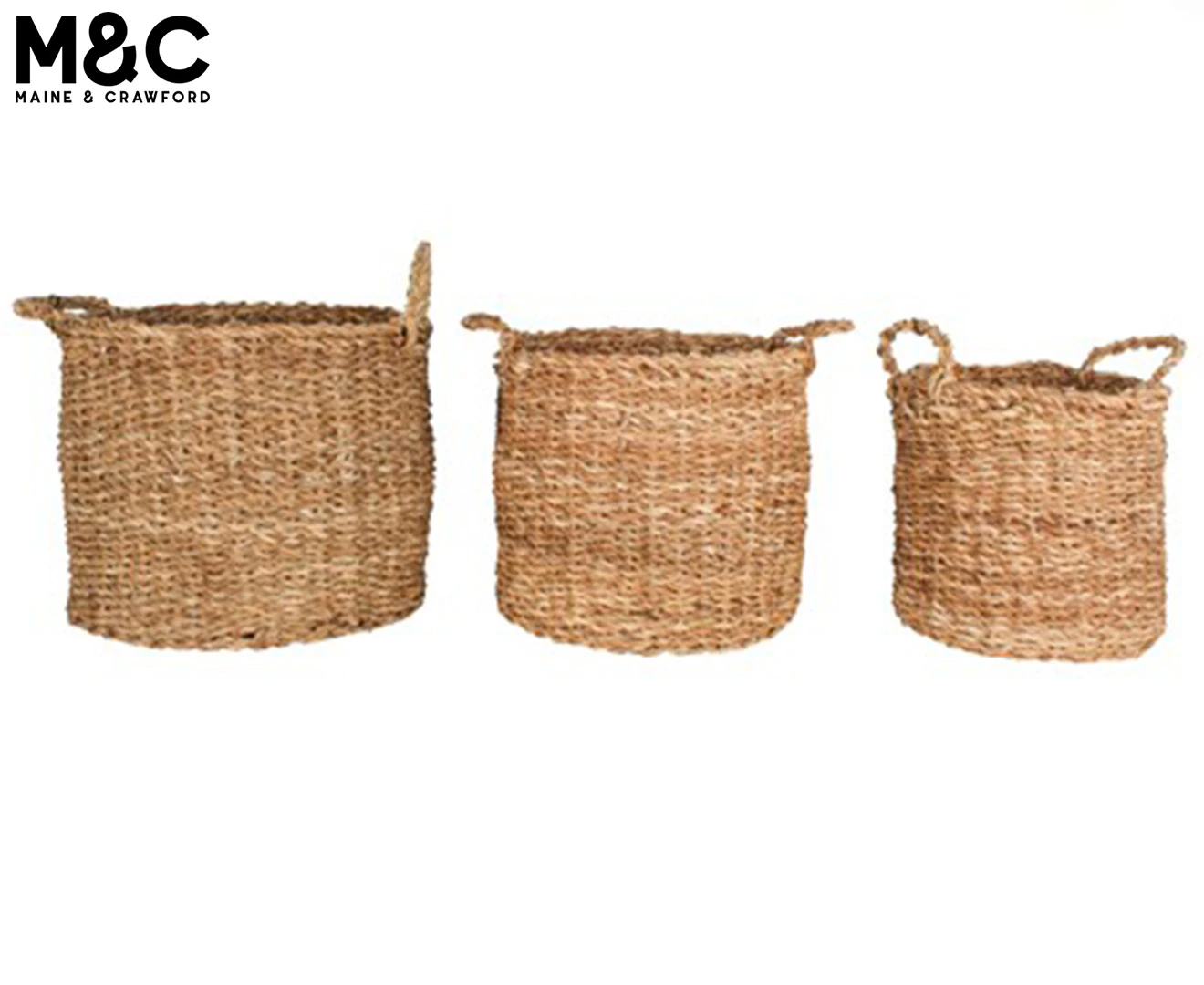 3pc Maine & Crawford Yamba Seagrass 28/32/36cm Round Basket Storage w/ Handle