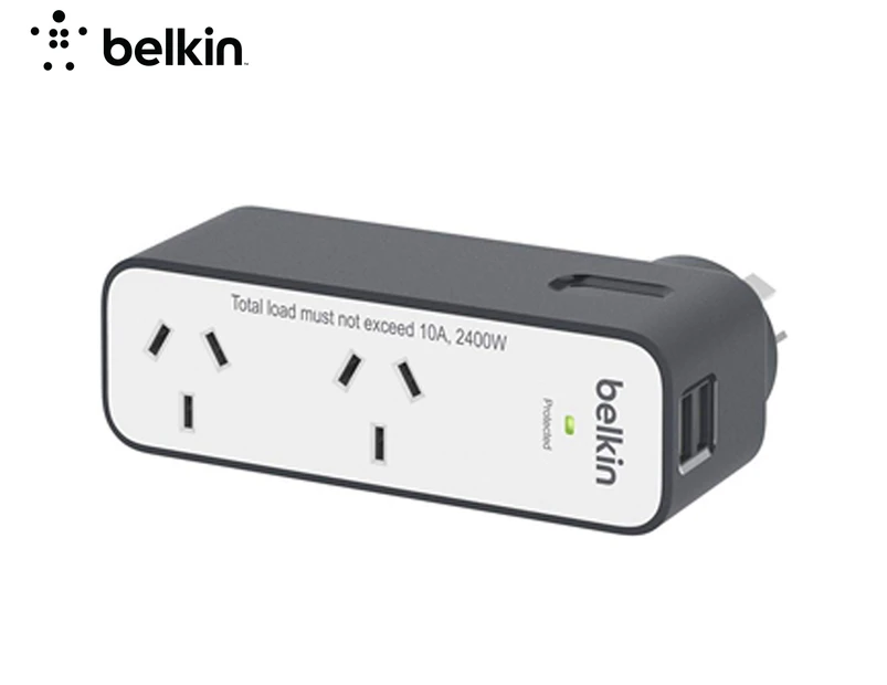 Belkin 2-Outlet Surgeplus USB DomesticTravel Surge Protector Wall Plug - White/Black