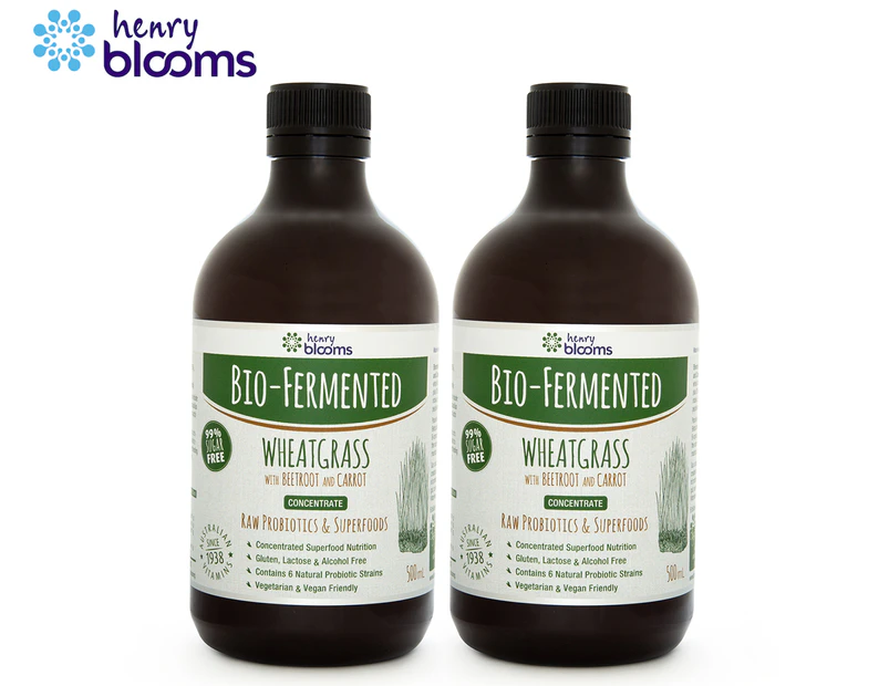 2 x Henry Blooms Bio-Fermented Wheatgrass Concentrate 500mL