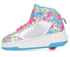 Heelys Girls' Pop Bang Roller Shoes - Silver/Neon Pink/Blue