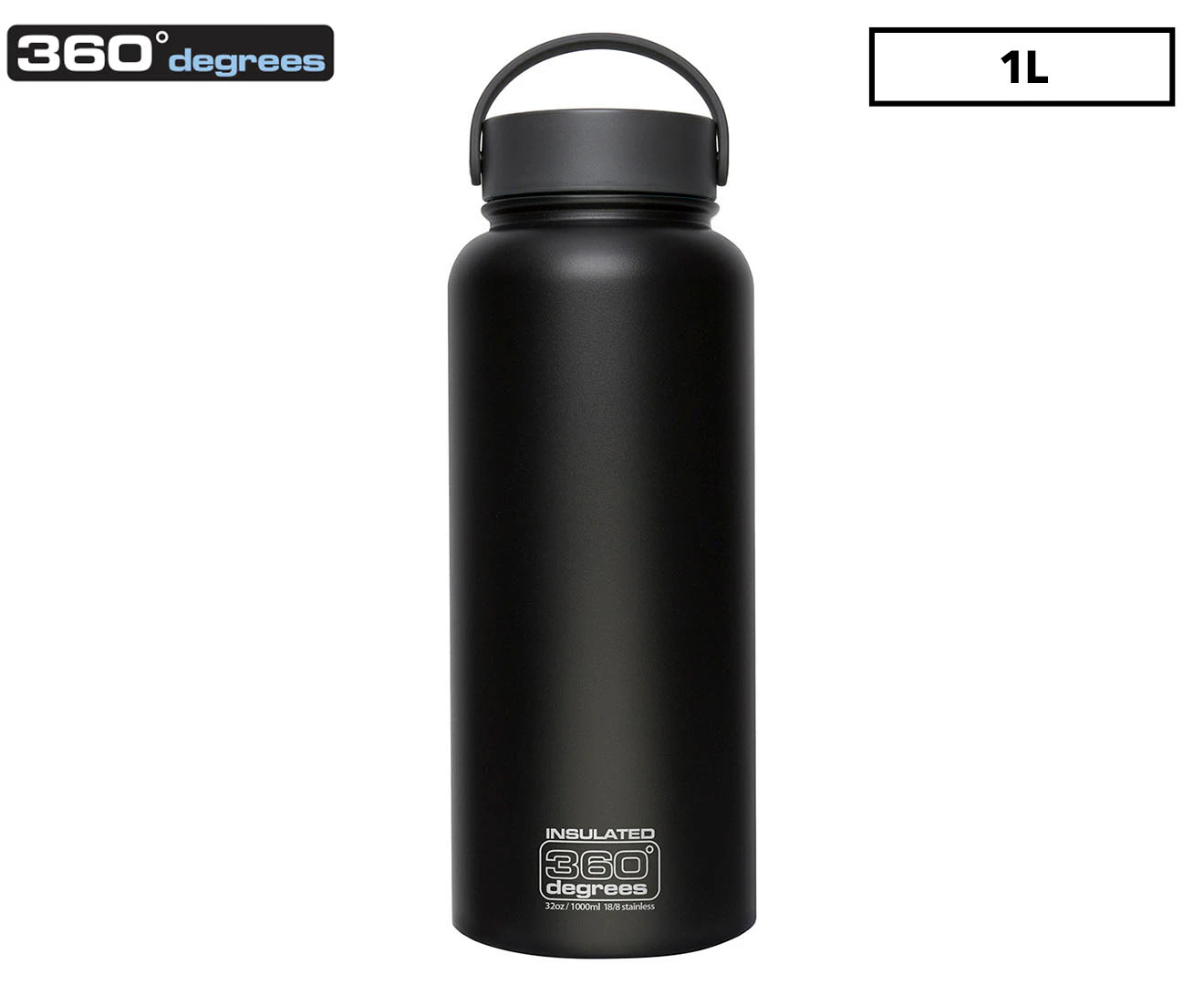 360 Degrees Wide Mouth Vacuum Insulated Bottle 1L - Black