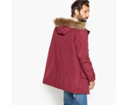 La Redoute Collections Mens Water-Repellant Parka With Faux Fur Hood - Burgundy Red