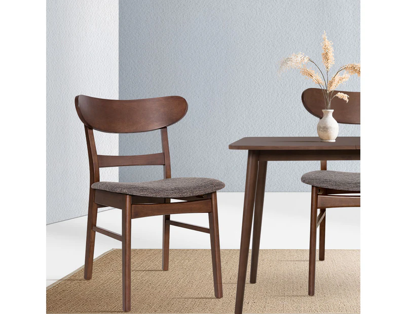 Artiss 2x Dining Chairs Kitchen Chair Rubber Wood Retro Cafe Brown Fabric Padded