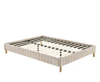 Eliving Contemporary Platform Bed Base Fabric Frame with Timber Slat in Beige