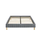 Eliving Contemporary Platform Bed Base Fabric Frame with Timber Slat in Light Grey