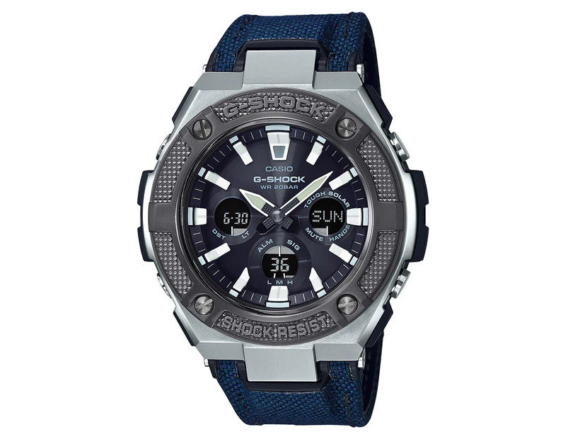 Casio G-Shock Men's 59mm GSTS330AC-2A Leather Watch - Dark Blue/Gunmetal