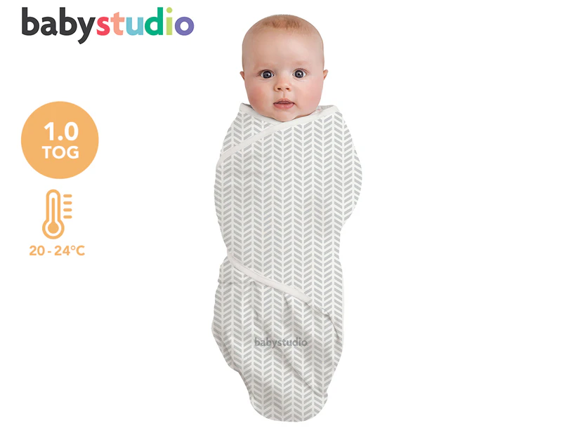 Baby Studio Cotton 1.0 Tog Swaddle Wrap - Grey Lines