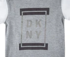 DKNY Boys' Contrast Sleeve Square Art Tee / T-Shirt / Tshirt - Heather Light