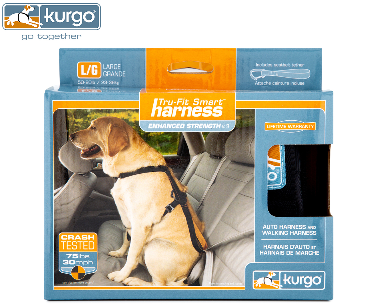 Everyday Dog Hiking Harness Includes Dog Seatbelt Tether for Restraint Go-Tech Harness Kurgo Running Harness for Dogs Control Handle Small Medium Large Pets Reflective Pet Walking Harness 
