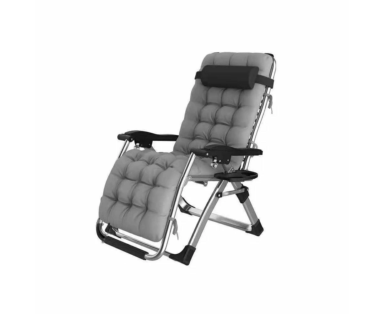 King Size Recliner Foldable Indoor/Outdoor Reclining Lazy Chair Comfort Pack With Cup Holder & Cushion - Cloud Grey Cushioned