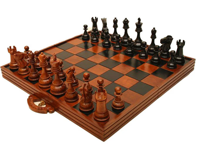 Teak Chess Case and 20cm Chess Pieces.