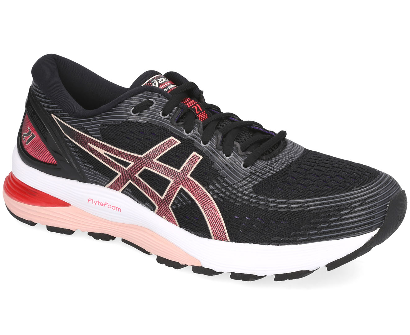 ASICS Women s GEL Nimbus 21 Running Shoes Black Laser Pink