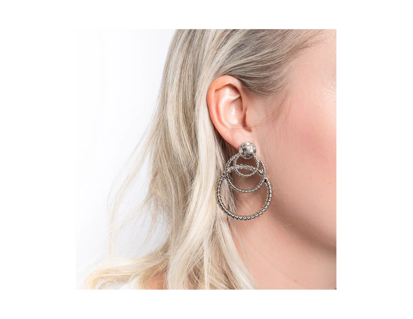 Earrings Triple Ring Wildfire Womens Drop Earrings - Silver