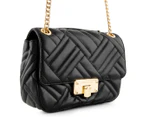 Michael Kors Peyton MD Shoulder Flap Leather Handbag - Black