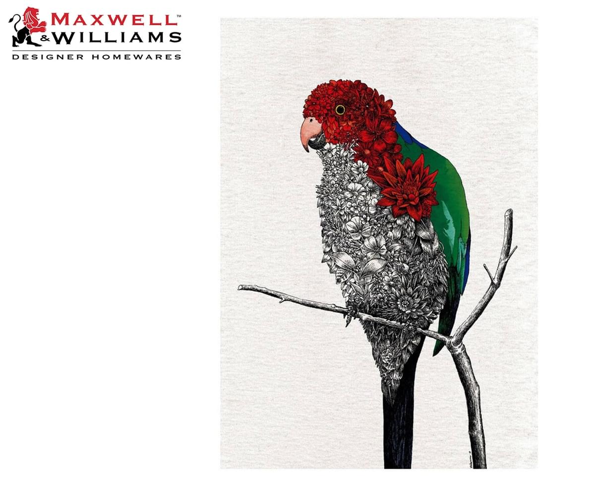 Maxwell & Williams Marini Ferlazzo Birds Printed Tea Towel with Australian King Parrot Design Cotton 50 x 70 cm Black / White 
