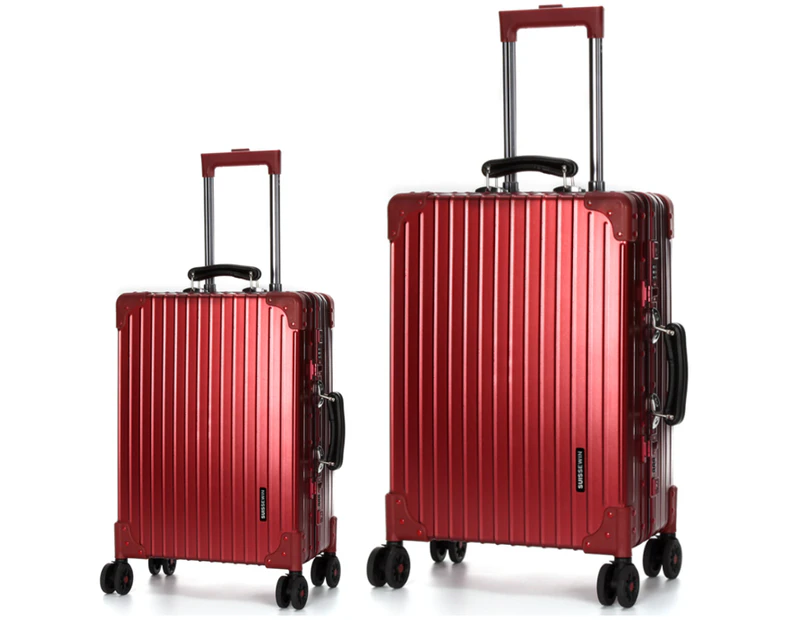 Swiss Aluminium Luggage Suitcase Lightweight with TSA locker 8 wheels 360 degree rolling HardCase 2-Piece Set SN7611A&C-Red