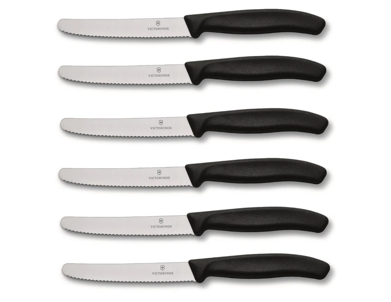 Victorinox Steak and Tomato Knife 11cm Wavy Edge - Set of 6 - Black