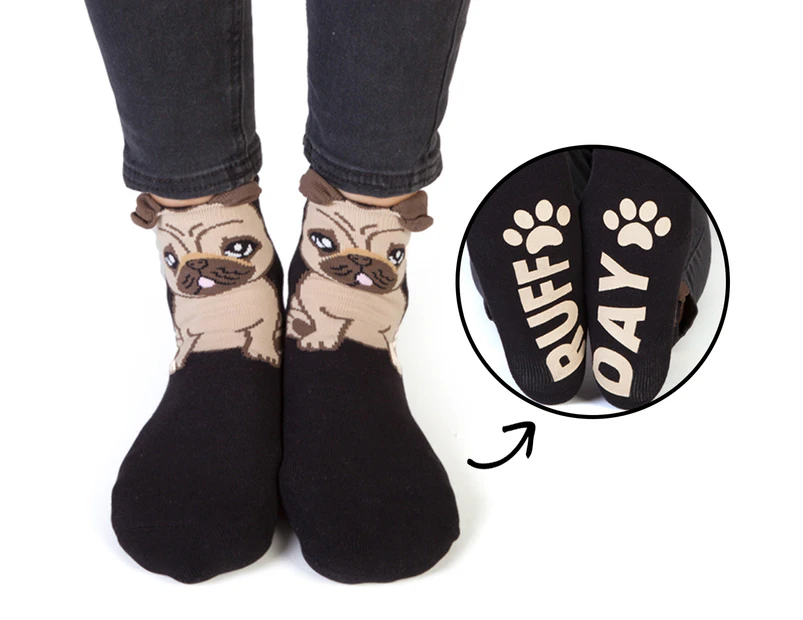 Pug Socks 'Ruff Day' - Black/Beige