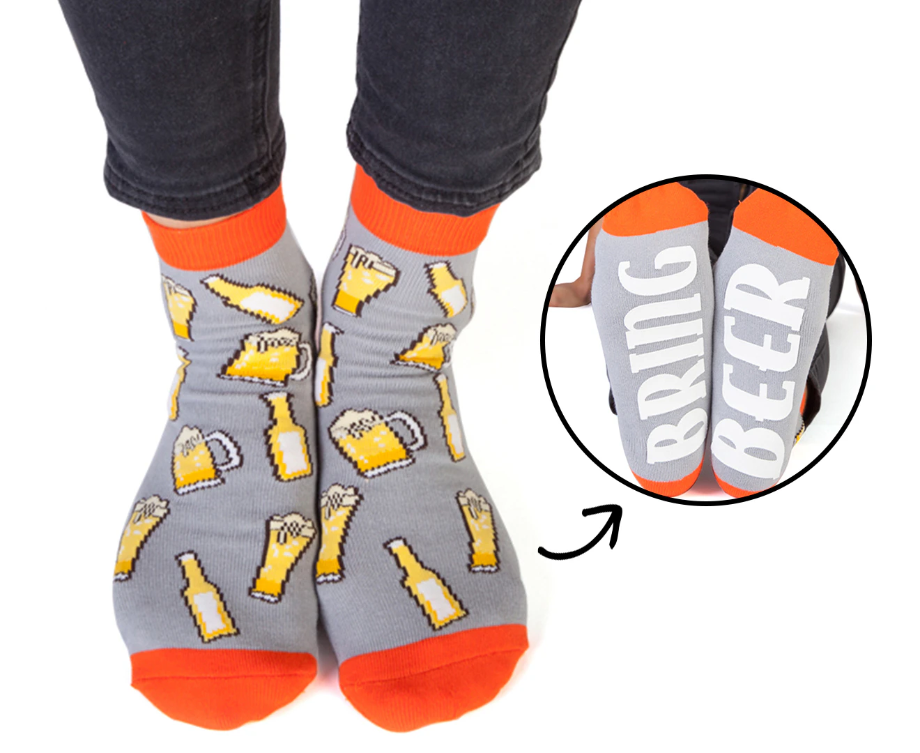 Beer Socks 'Bring Beer' - Grey/Orange/Multi