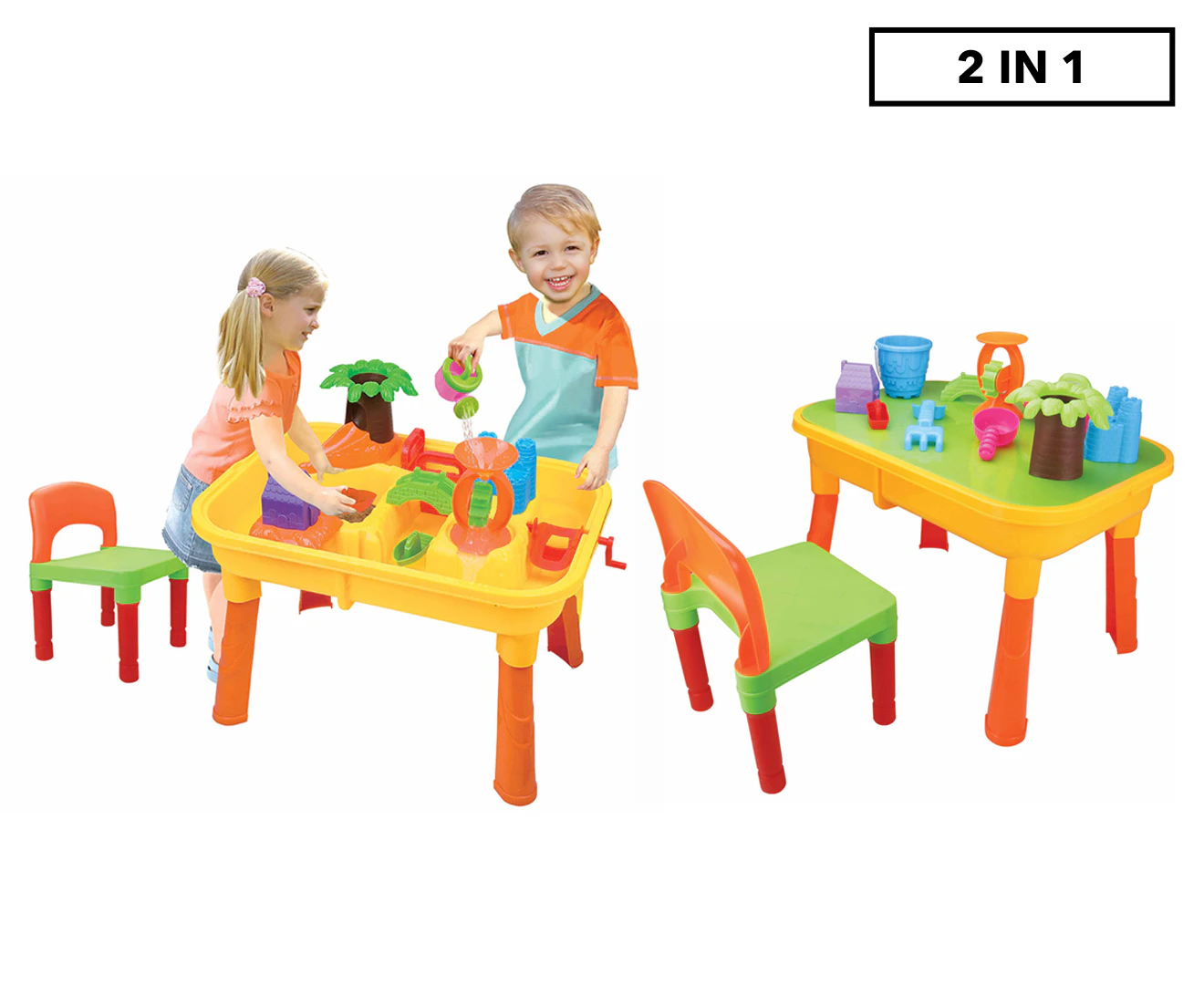 Gem Toys Kids Desk & Beach Water Table  w/ Chair/Sandpit Moulds/Scooper/Bucket