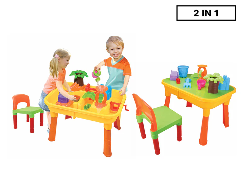 Gem Toys Kids Desk & Beach Water Table  w/ Chair/Sandpit Moulds/Scooper/Bucket