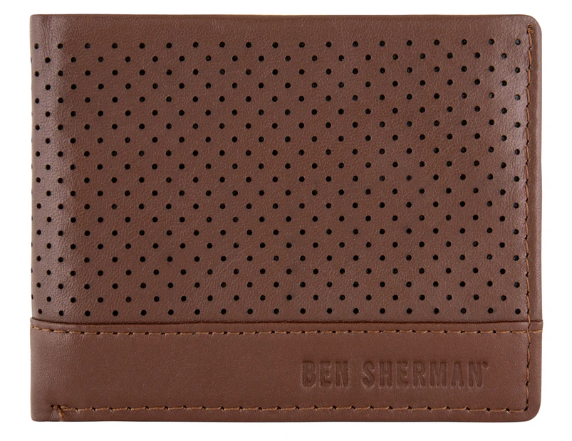 Ben Sherman Perforated Leather Bifold Wallet - Brown