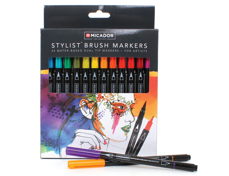 Micador 24-Pack Stylist Brush Dual Tip Markers Set