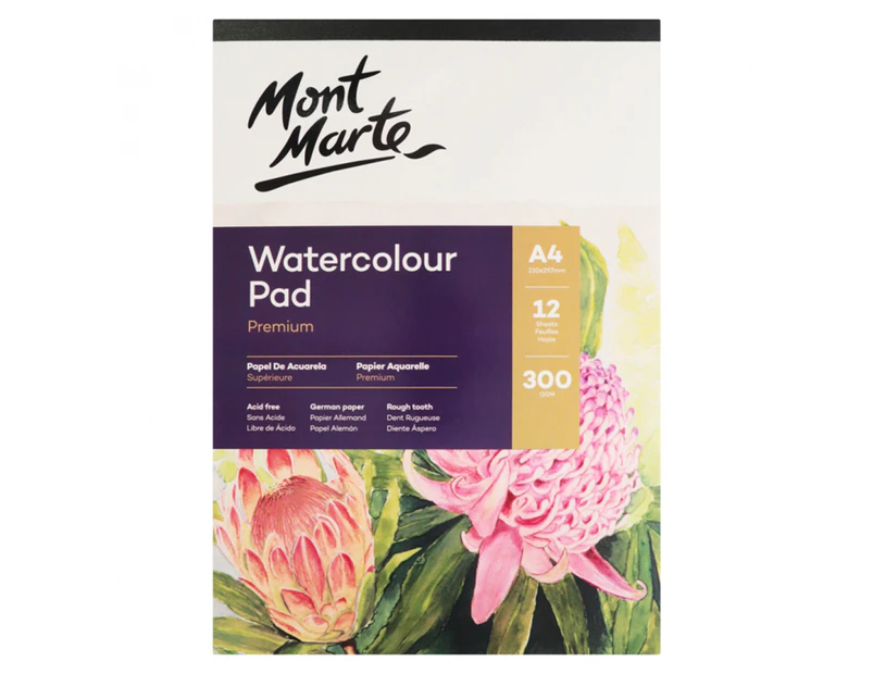 Mont Marte A4 Premium Watercolour German Paper Pad - White