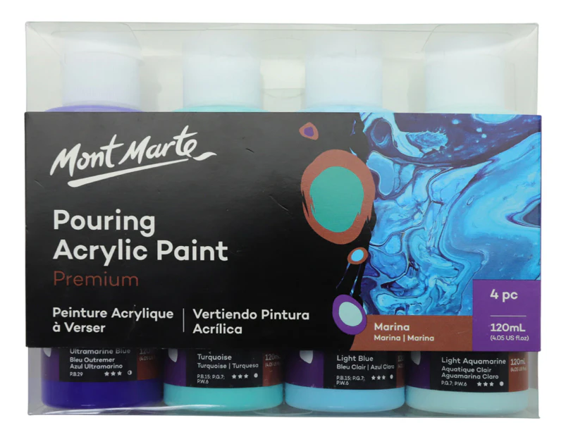 Mont Marte Premium Pouring / Fluid Acrylic Paint Set 4-Pack - Marina