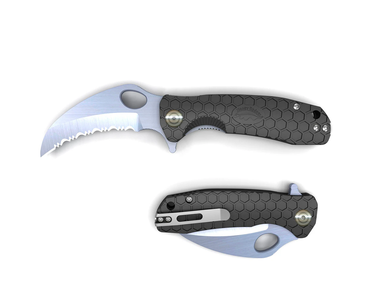 Honey Badger Claw Medium Black Serrated Blade Folding Pocket Knife YHB1131