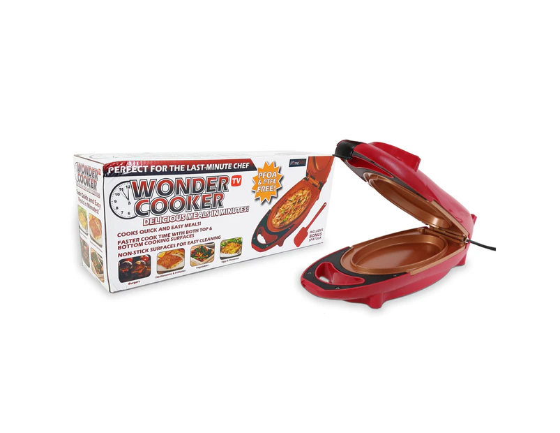 Electric Double Sided Grill Smokeless Pan Wonder Cooker Pan Red