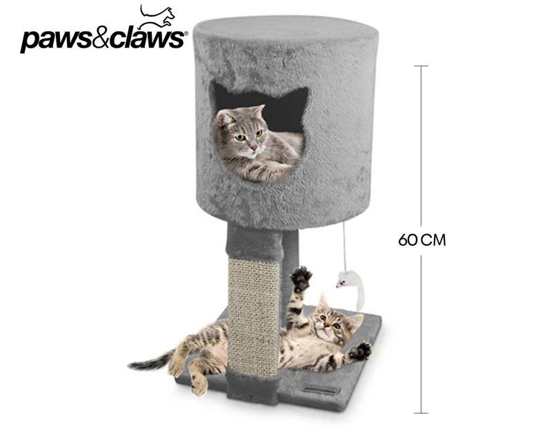 Paws & Claws 60cm Catsby Scratching Tower Hideaway - Grey