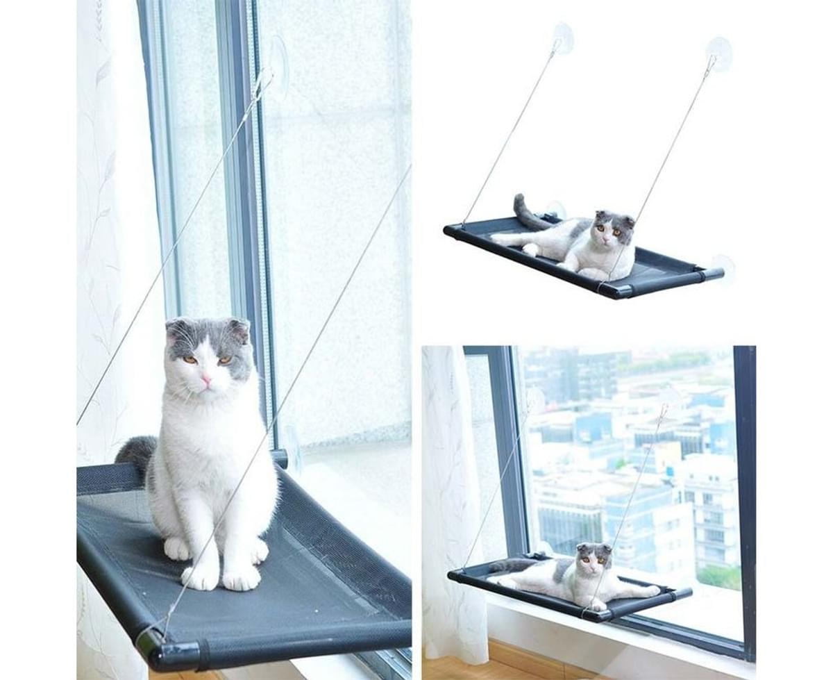 US Direct, Gray Cat Hammock Pet Cat Window Seat Foam Cushion Deluxe Kitty Perch Window Hammock Bed Pet Cat Resting Seat Safety Shelves for Space Saving 