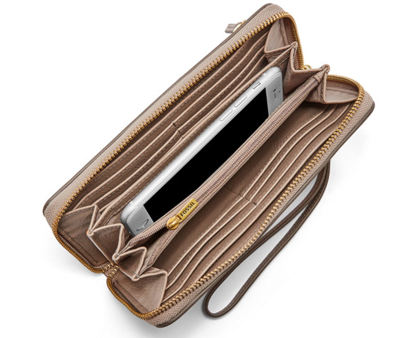 Fossil Logan RFID Zip Around Clutch - Light Taupe | Catch.co.nz