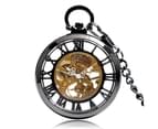 Vintage Pocket Watch Hollow Out Dial Black Hand-winding Mechanical Pendant Watch Gift Men 1