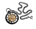 Vintage Pocket Watch Hollow Out Dial Black Hand-winding Mechanical Pendant Watch Gift Men 4