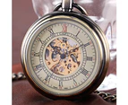 Simple Men's Pocket Watch Automatic Mechanical Pendant Watches Bronze Open Face Roman Numerals Clock