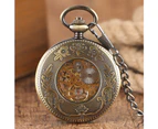 Vintage Bronze Pocket Watch Pentagram Stars Hand-winding Mechanical Pocket Watch Pendant Chain Gift Men