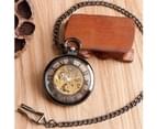 Vintage Pocket Watch Hollow Out Dial Black Hand-winding Mechanical Pendant Watch Gift Men 10