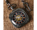 Creative Black Square Pocket Watch Men Skeleton Hand-winding Mechanical Pendant Watches Clock