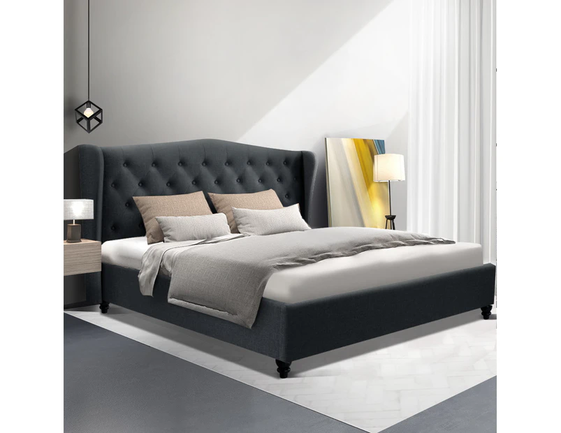 Artiss Bed Frame Queen King Size Base Platform With French Provincial Headboard Charcoal Fabric Pier Collection